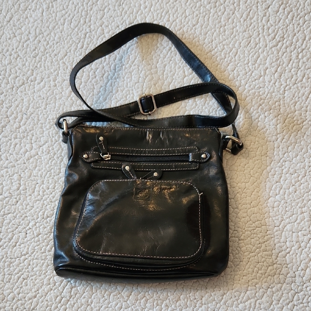 GianiBernini Geuine Distressed Leather Gingham Plaid Crossbody Bag